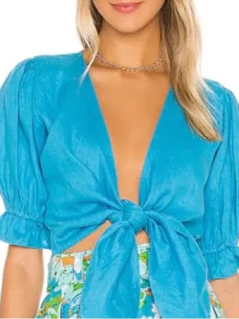 Faithfull the Brand Jamais Top | Linen Turquoise Tie-Front Top